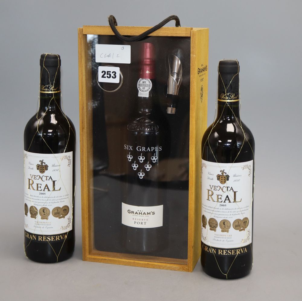 A bottle of Grahams Reserve port 2005, and two bottles of Venta Real 2005